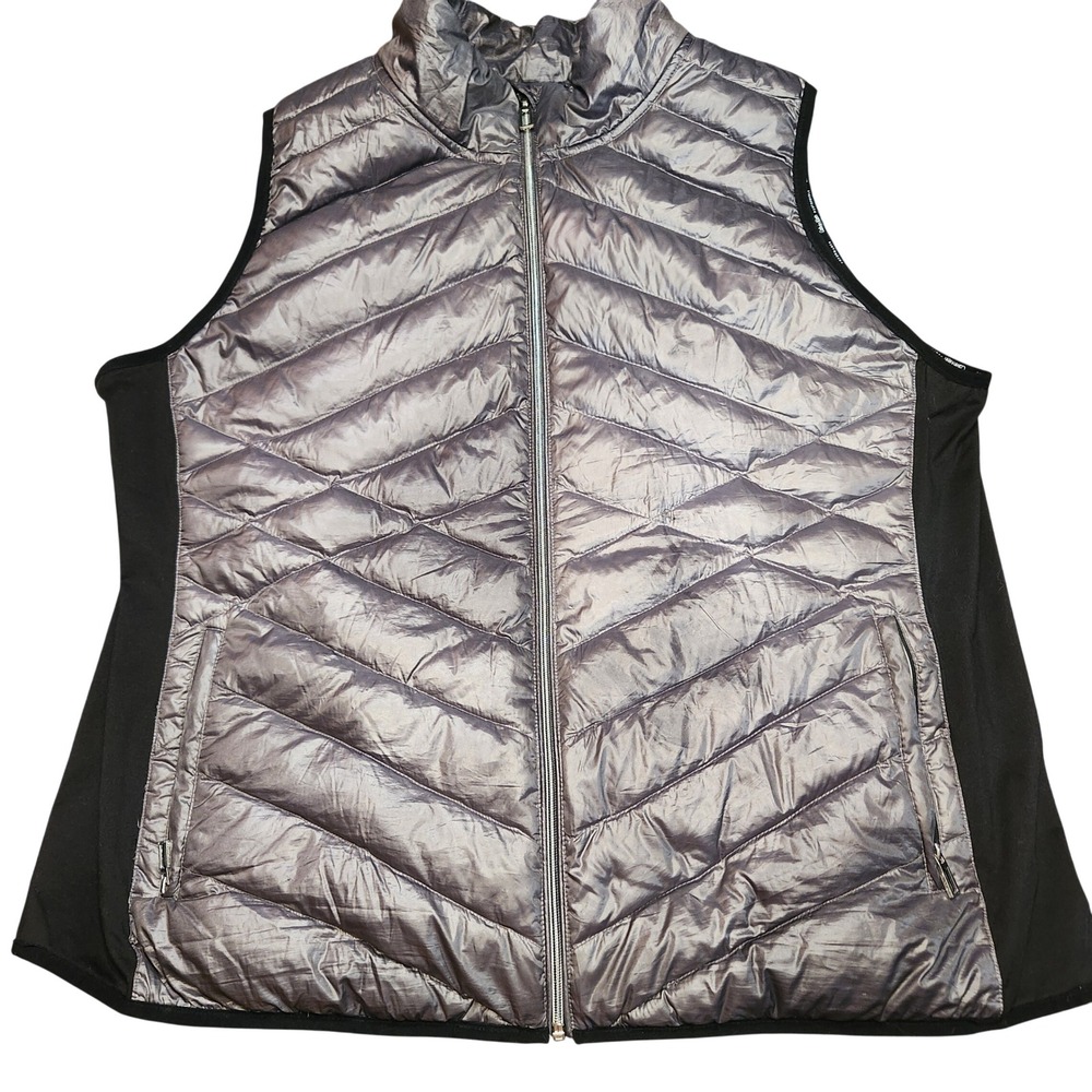 Calvin Klein Performance‎ Metallic Silver Puffer Vest Black Side Panels 3X